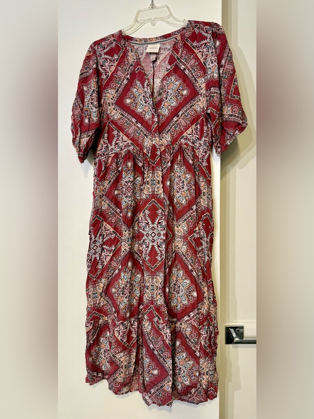 Boho Midi Dress in Burgundy Paisley. NWT